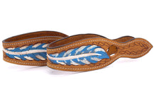 Leder Slobber Bars, slobber straps mit blau-weißer Feder