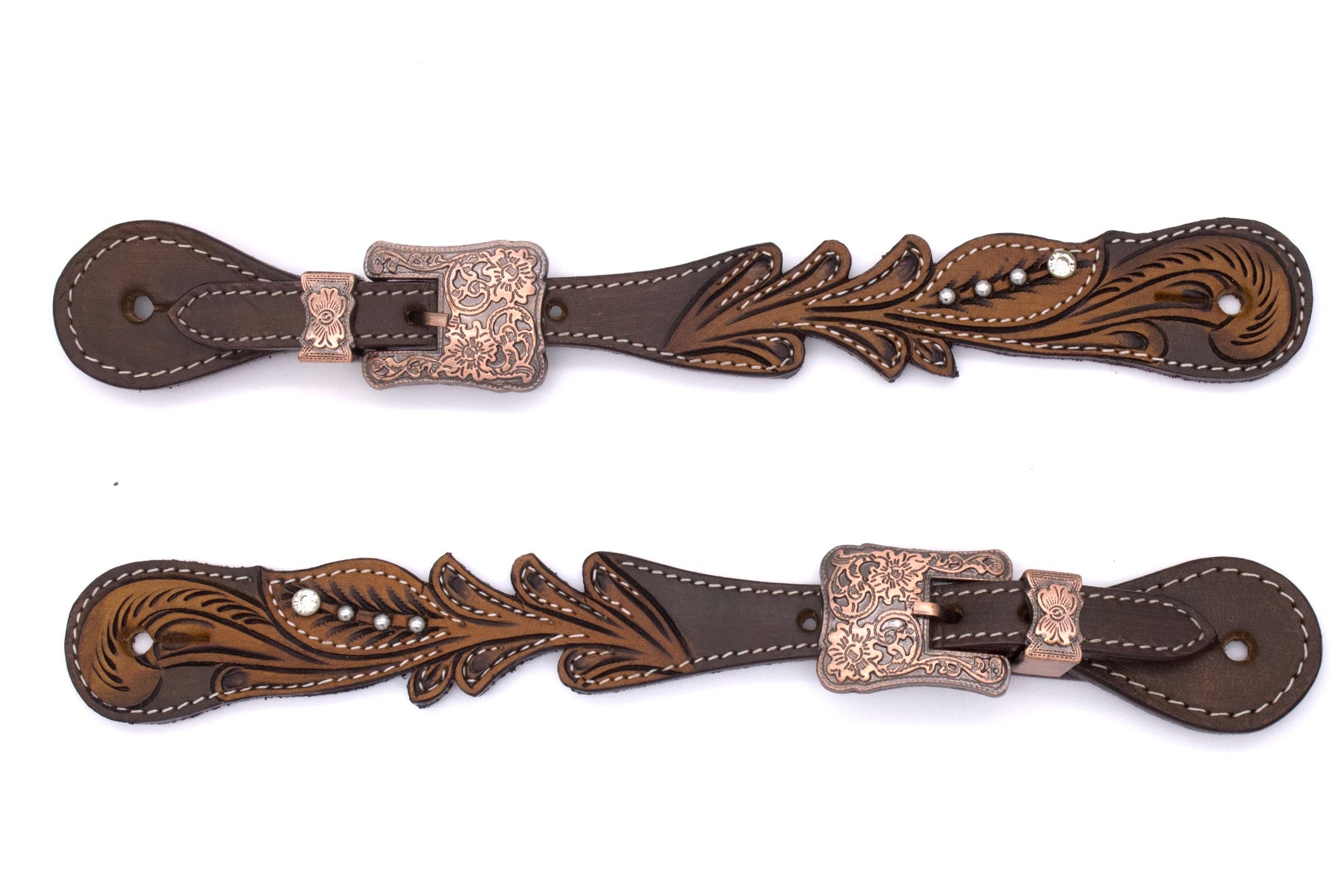 Vintage Western Sporenriemen mit verzierten kupferfarbenen Schnallen