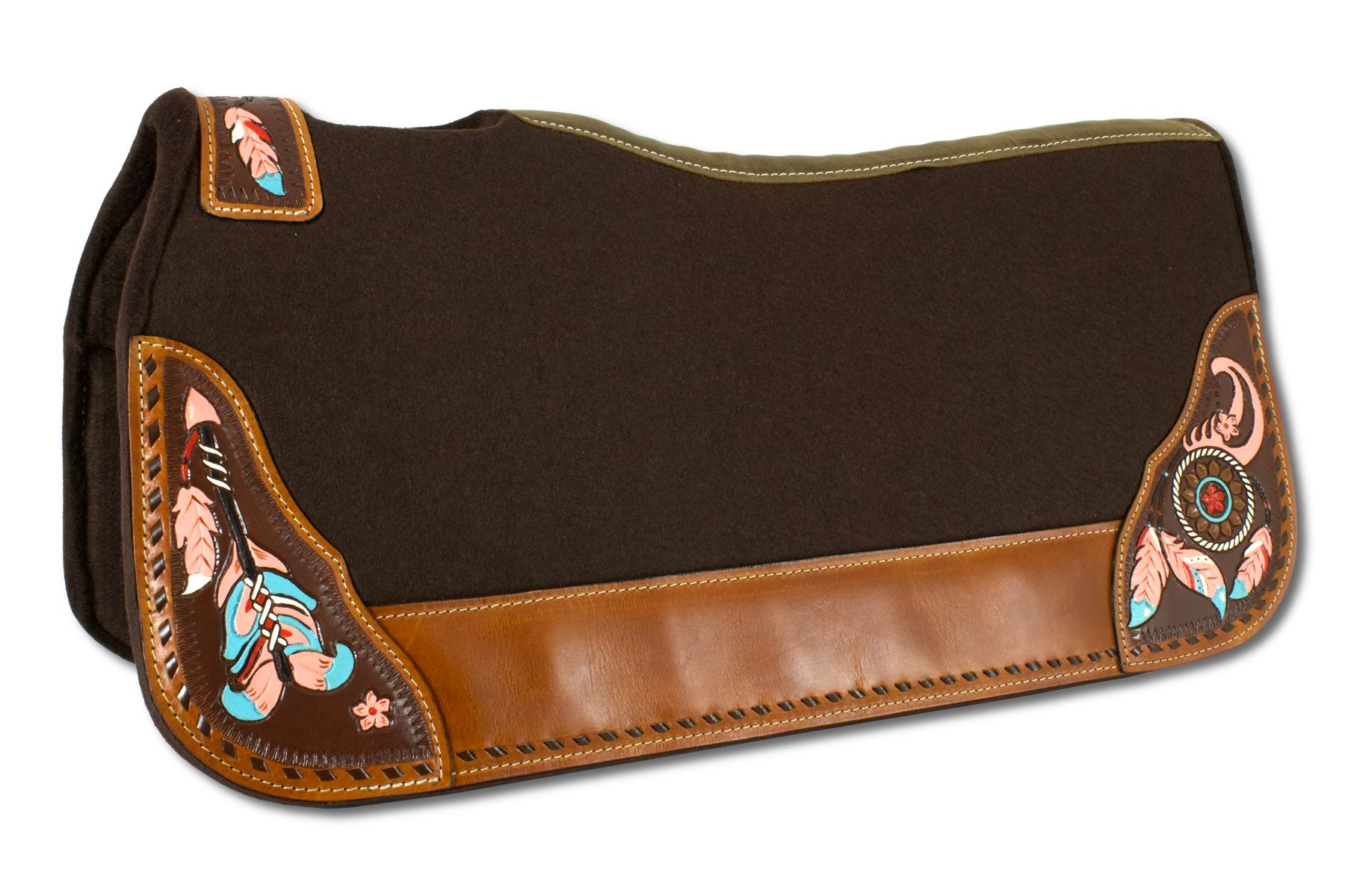 Western-Filzpad, Westernpad mit Lederbesatz Pfeil &amp; Feder, anatomisch