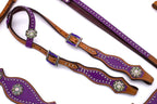 Einohr Westerntrense lila mit Vorderzeug und klaren Conchos, Set aus Vorderzeug und Westerntrense,