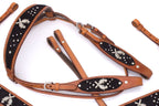 Westerntrense, Set aus Westernzaum und Vorderzeug, mit Pistolenconchos, Strass, braun, schwarz,