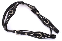 Westerntrense, Set aus Kopfstück und Vorderzeug, Hufeisen, schwarz, mit Strasssteinen, Glitzer,