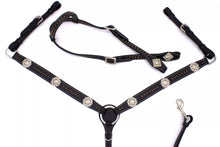 Westernset schwarz mit kupferfarbenen Nieten, silberfarbene Conchos, Einohr