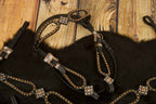 Vintage-Look Westerntrense, Set aus Kopfstück und Vorderzeug, schwarz, mit Strass,