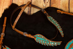 Wings Show Western-Kopfstück, Set aus Vorderzeug und Trense, türkis mit Strass, in Flügelform,