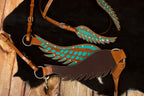 Wings Show Western-Kopfstück, Set aus Vorderzeug und Trense, türkis mit Strass, in Flügelform,
