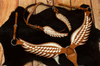 Wings Show Western-Kopfstück, Set aus Vorderzeug und Trense, weiß mit Strass, in Flügelform,