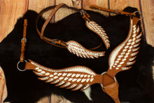 Wings Show Western-Kopfstück, Set aus Vorderzeug und Trense, weiß mit Strass, in Flügelform,