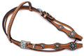 Kaltblut Western Kopfstück mit blauen Strassteinen und gravierten Conchos
